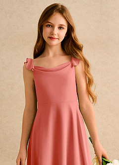 Azazie Puppy Girls Formal Flower Girl Dresses Salmon Pink A-Line Pleated Chiffon Dress image6