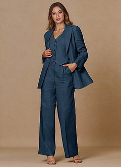 front Belicia Dark Navy 100% Linen 3-Piece Suit