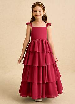 Azazie Boba vestidos de niña de las flores Vestido de Escarlata de Gasa de Corte En A con Escote Cuadrado image5