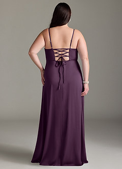 Azazie Marchella Bridesmaid Dresses Plum A-Line Corset Stretch Satin Dress image8
