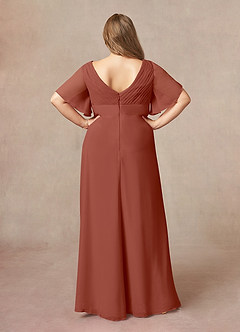 Azazie Alessa At-home Try On Dresses Auburn A-Line V-Neck Pleated Chiffon Dress image8
