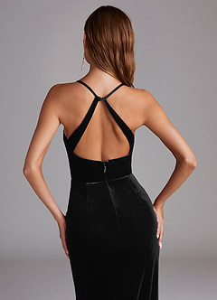 Azazie Becca Bridesmaid Dresses Black Sheath Velvet Dress image5