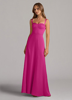 Azazie Amaris Robes de demoiselle d'honneur Robe Trapèze en Satin extensible Corset Fuchsia image2