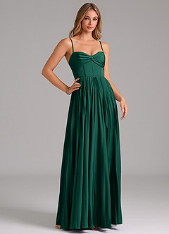 Azazie Akiko Abiti da Damigella Abito A-Line in Raso Elasticizzato Scollo a Cuore Smeraldo image3