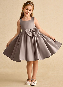 Azazie Jessie Flower Girl Dresses Taupe A-Line Bow Matte Satin Dress image2