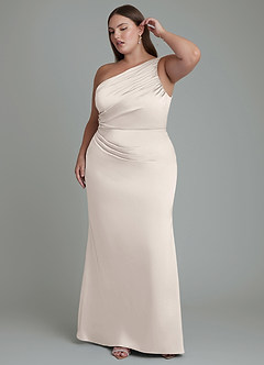Azazie Akilah Bridesmaid Dresses White Alabaster Mermaid One Shoulder Stretch Satin Dress image3