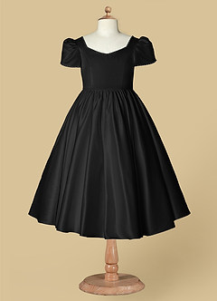 Azazie Juno Flower Girl Dresses Black A-Line Sweetheart Neckline Matte Satin Dress image6