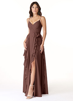 Azazie Peyton Bridesmaid Dresses Espresso A-Line Ruched Chiffon Dress image1