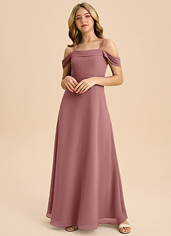 Azazie Anselie Junior A-Linie Schulterfrei Chiffon Kleid Wüstenrose image3
