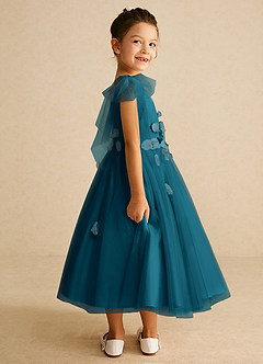 Azazie Minia Flower Girl Dresses Ink Blue A-Line Bow Matte Satin Dress image2