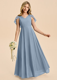 Azazie Katie Junior Dusty Blue A-Line Ruched Chiffon Dress image1