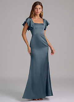 Azazie Elkie 신부 들러리 드레스 인어 스퀘어 네크라인 스트레치 새틴 바닥 길이 드레스 image4