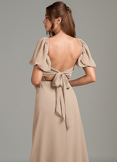 Azazie Phylicia Bridesmaid Dresses Taupe A-Line Bow Chiffon Dress image1