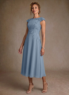 Azazie Crista Abiti per la Madre della Sposa Abito A-Line in Chiffon Pizzo Blu Polveroso image4