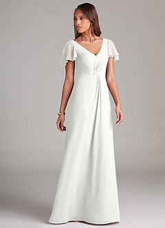 Azazie Soren Bridesmaid Dresses White A-Line Ruched Chiffon Dress image4
