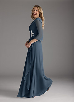 Azazie Jaycee Kleider für die Brautmutter A-Linie Chiffon Kleid Neptunblau image3