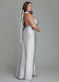 Azazie Velli Bridesmaid Dresses Silver Sheath High Neck Metallic Satin Dress image8