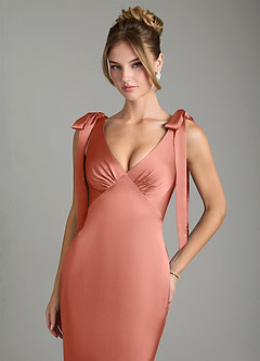 Azazie Alena Bridesmaid Dresses Salmon Pink Mermaid Pleated Stretch Satin Dress image8