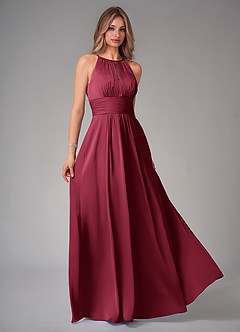 Azazie Bonnie Brautjungfernkleider A-Linie Plissee Stretch-Satin Kleid Burgunderrot image1