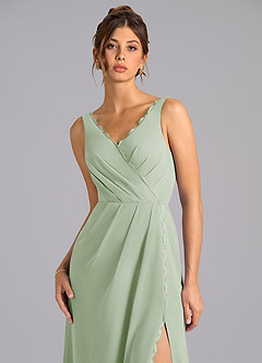 Azazie Bernice Bridesmaid Dresses Dusty Sage A-Line Pleated Chiffon Dress image7