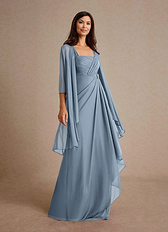 Azazie Clinton Mother of the Bride Dresses Dusty Blue A-Line Pleated Mesh Dress image2