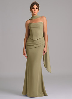 Azazie Sorrel Vestidos de madrinha de casamento Vestido Musgo Verde de Chiffon de sereia com Espartilho image4