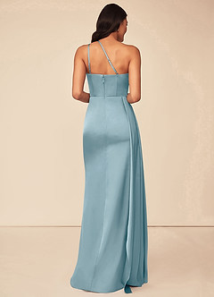 Azazie Maron Brautjungfernkleider A-Linie Eine Schulter Stretch-Satin Kleid Stimmungsvolles Blau image2