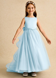Azazie Lior vestidos de niña de las flores Vestido de Azul Cielo de Tul de Princesa con Plisado image6