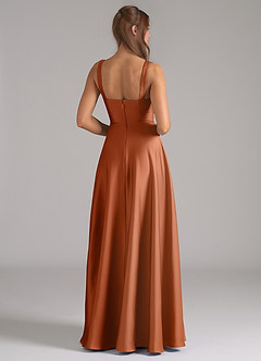 Azazie Shaude Bridesmaid Dresses Copper A-Line Pleated Stretch Satin Dress image6