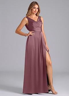 Azazie Karina Bridesmaid Dresses Amethyst A-Line Pleated Stretch Satin Dress image5