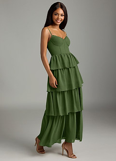 Azazie Kaiden Bridesmaid Dresses Olive A-Line Sweetheart Neckline Chiffon Dress image3
