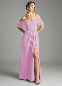 Azazie Dakota Bridesmaid Dresses Candy Pink A-Line V-Neck Pleated Chiffon Dress image1