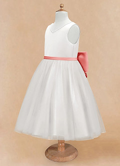 Azazie Seline Flower Girl Dresses Ivory Coral A-Line Bow Tulle Dress image8