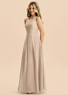 Azazie Phaedra Junior Taupe A-Line Pleated Chiffon Dress image4