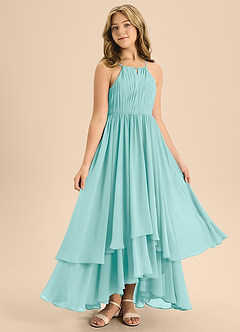 Azazie Elliora Junior A-Linie Plissee Chiffon Kleid Aqua image3