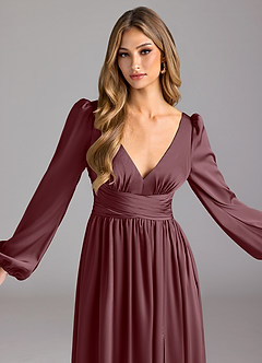 Azazie Norah Bridesmaid Dresses Sangria A-Line Stretch Satin Dress image5
