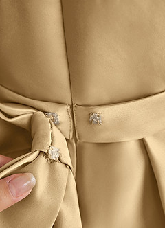 Azazie Princess Flower Girl Dresses Gold A-Line Pleated Matte Satin Dress image7