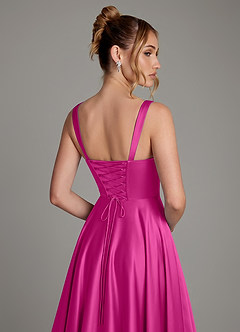 Azazie Azaria Bridesmaid Dresses Fuchsia A-Line Corset Stretch Satin Dress image2
