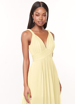 Azazie Maren Bridesmaid Dresses Lemon Sorbet A-Line Pleated Chiffon Dress image6