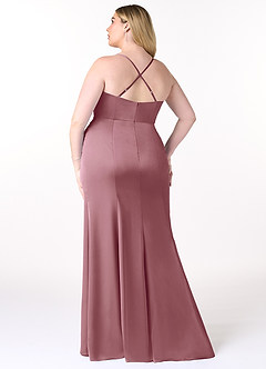 Azazie Marzia Bridesmaid Dresses Vintage Mauve Sheath Cowl Pleated Stretch Satin Dress image8