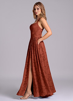 Azazie Francis Robes de demoiselle d'honneur Robe Trapèze en Blumen-Burnout Corset Terracotta image3