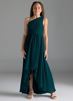Azazie Mathilda Junior Pine A-Line Pleated Chiffon Dress image1
