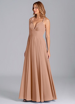 Azazie Darana Bridesmaid Dresses Champagne Rose A-Line Corset Chiffon Dress image4