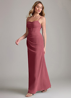 Azazie Mai Vestidos de damas de honor Vestido de Merlot de Gasa de Corte Recto con Plisado image4