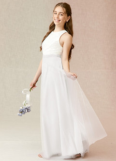 Azazie Albertine Junior White A-Line Lace Chiffon Dress image3