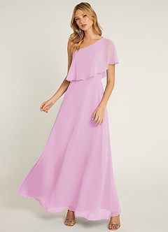 Azazie Lizzy Bridesmaid Dresses Candy Pink A-Line One Shoulder Chiffon Dress image5