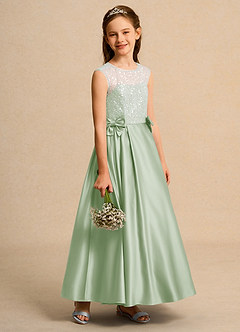 Azazie Candy Girl Abiti da Ragazza di Fiori Abito Principessa in Raso Opaco Fiocco Verde Salvia image7