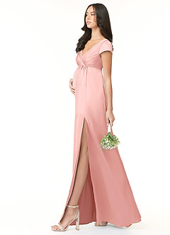 Azazie Allessia Maternity Bridesmaid Dresses A-Line Pleated Stretch Satin Floor-Length Dress image3