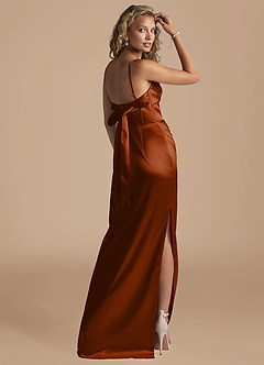 Azazie Mai Final Sale Auburn Sheath Pleated Metallic Satin Dress image4