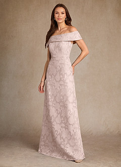Azazie Medford Mother of the Bride Dresses Blushing Pink A-Line Off the Shoulder Floral Burnout Dress image5
